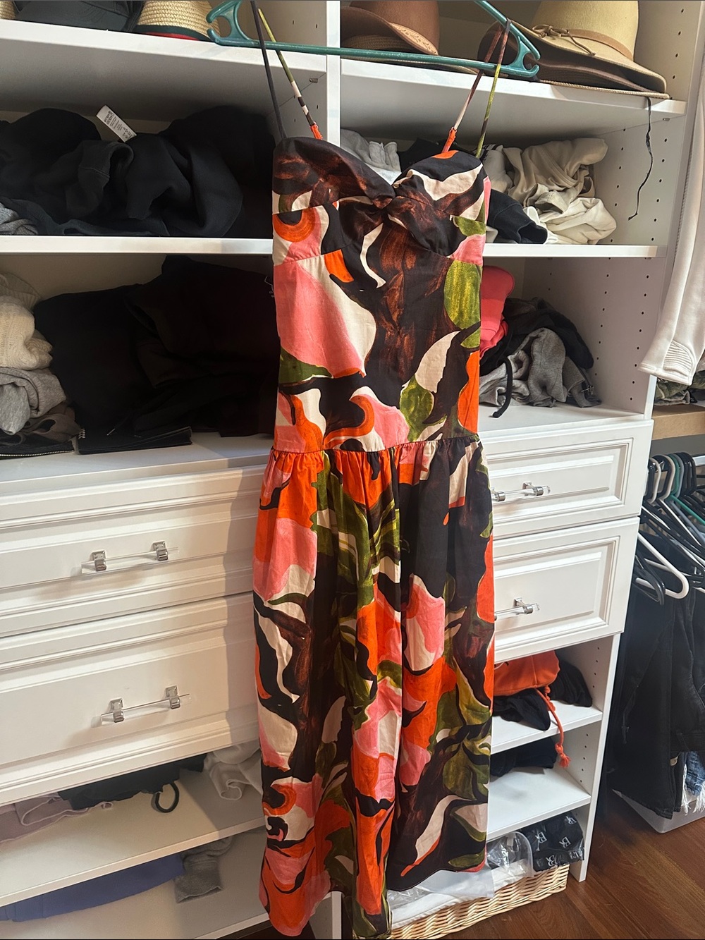 Express Strappy Maxi Dress in Pink, Orange, Green & Black XS